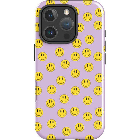 Purple Happy Face Pattern iPhone 16 Pro Impact Case